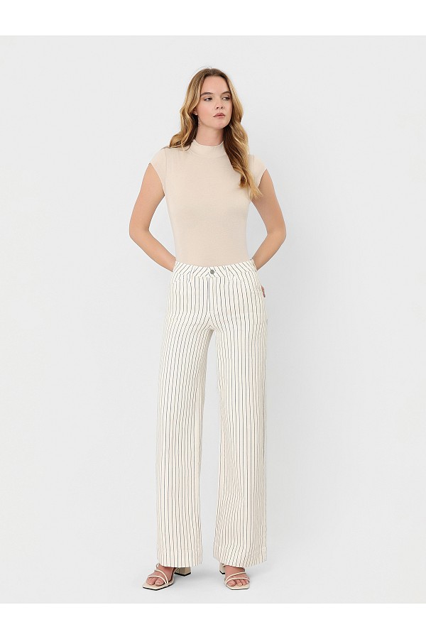 High Rise Full Length Striped Wide ...